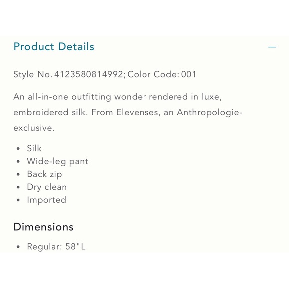 Anthropologie Embroidered Silk Jumpsuit by Elevenses NWT Size Small - Picture 16 of 16